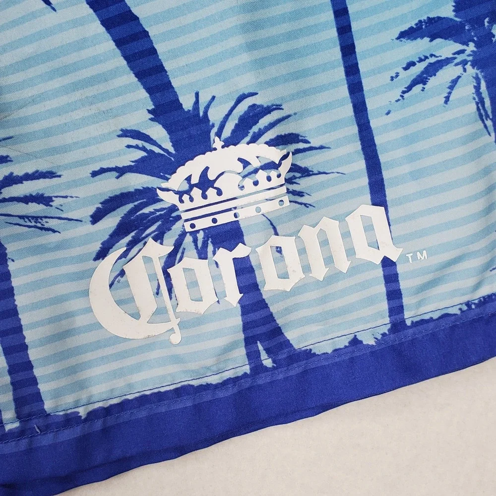 Corona Extra Mens Blue Palm Tree Board Shorts Swim Trunks‎ Mesh Lining Large